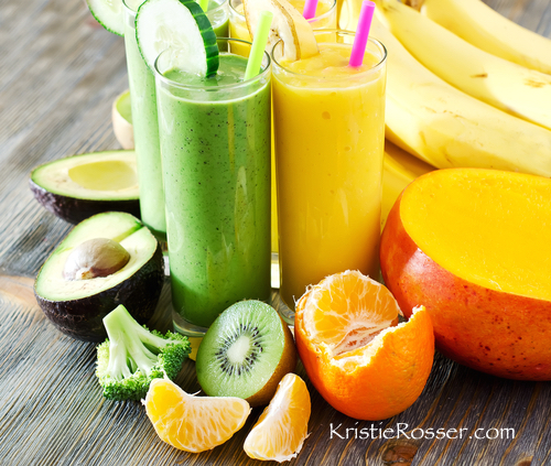 shutterstock_green smoothie orange mango banana